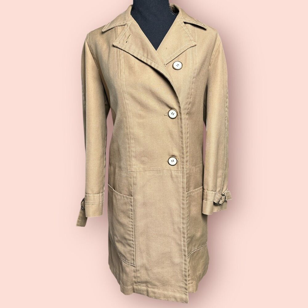 Vintage Jerold Women’s Coat Medium Tan Khaki Gorpcore Lined Jacket Long Coat - Picture 2 of 8